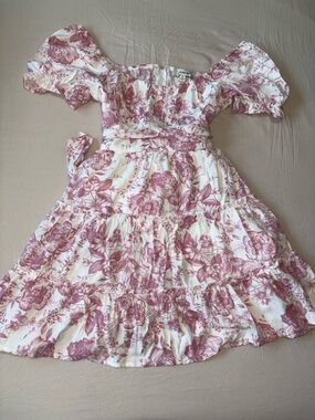 Francesca's Pink Floral Tiered Mini Dress
